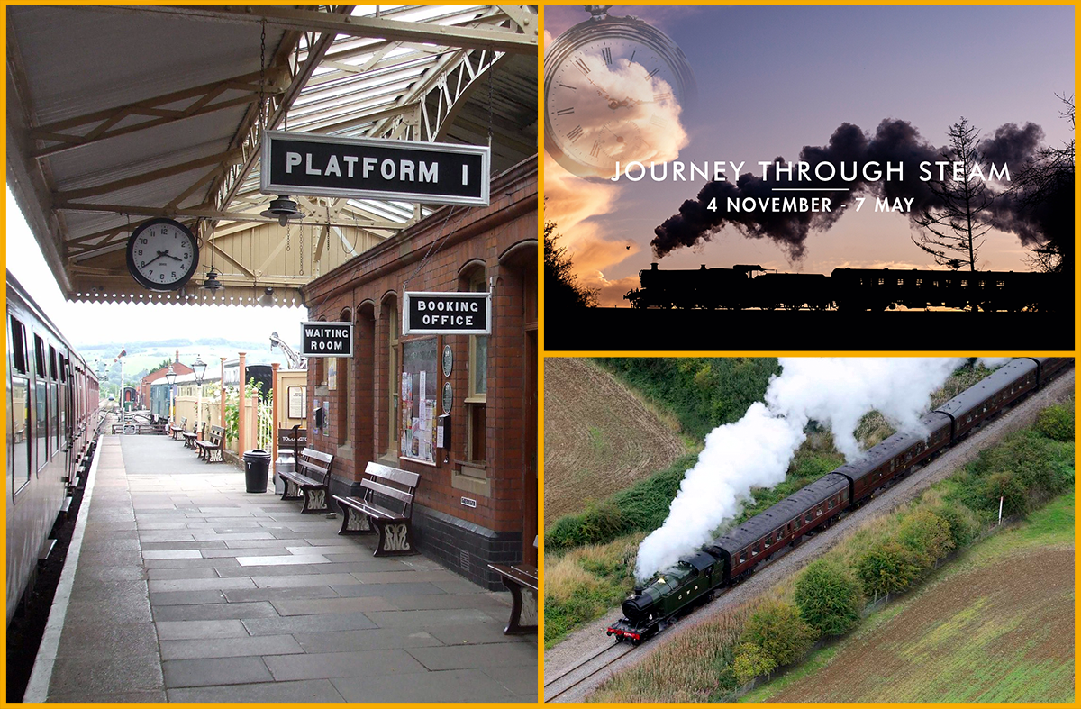 Gloucestershire Warwickshire railway station, steam trains in the countryside 